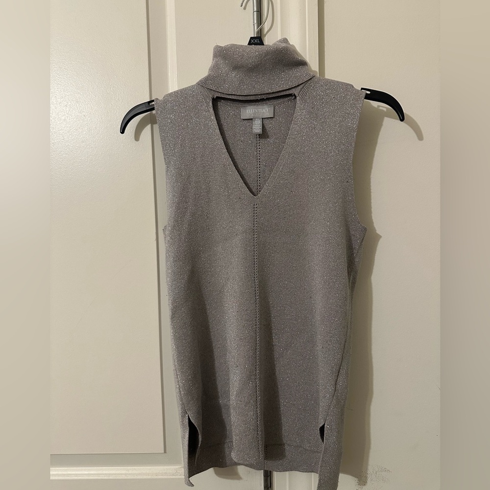 Ellen Tracy Silver Metallic Top (S)
